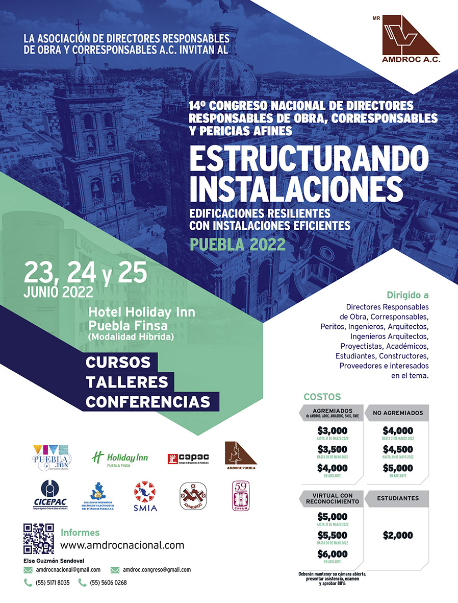 AMDROC, AC invites its Twelfth National Congress in Puebla, from June 23 to 25, 2022. Association of Directors Responsible for Work and United Correspondents.