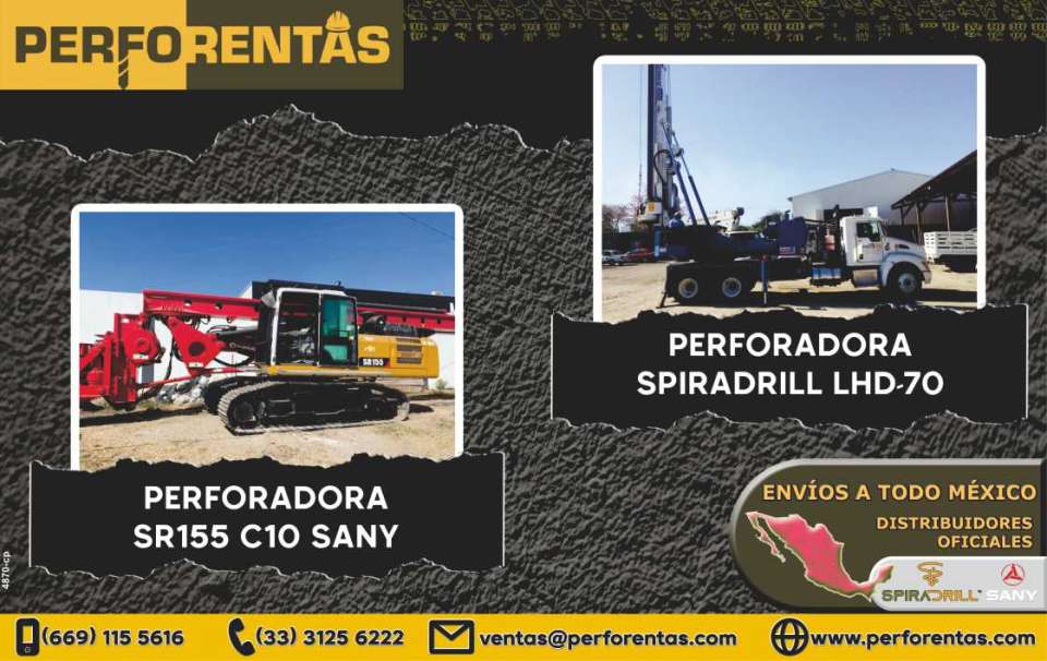 SR155 C10 SANY drilling machine. Spiradrill LHD-70 Drilling Machine Sale and Rental of Construction Machinery. New and semi-new. Spiradrill and Sany Authorized Distributors. Shipping to all Mexico.