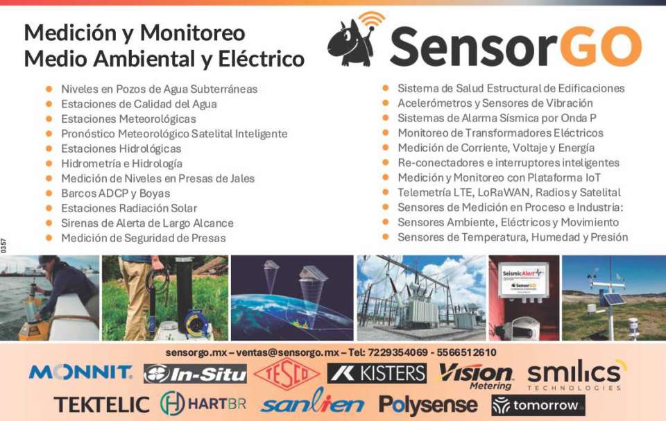 Medicion y monitoreo ambiental y electrico: Niveles en pozos de agua subterranea, estaciones de calidad del agua, pronostico meteorologico satelital inteligente, hidrometria e hidrologia, barcos ADCP