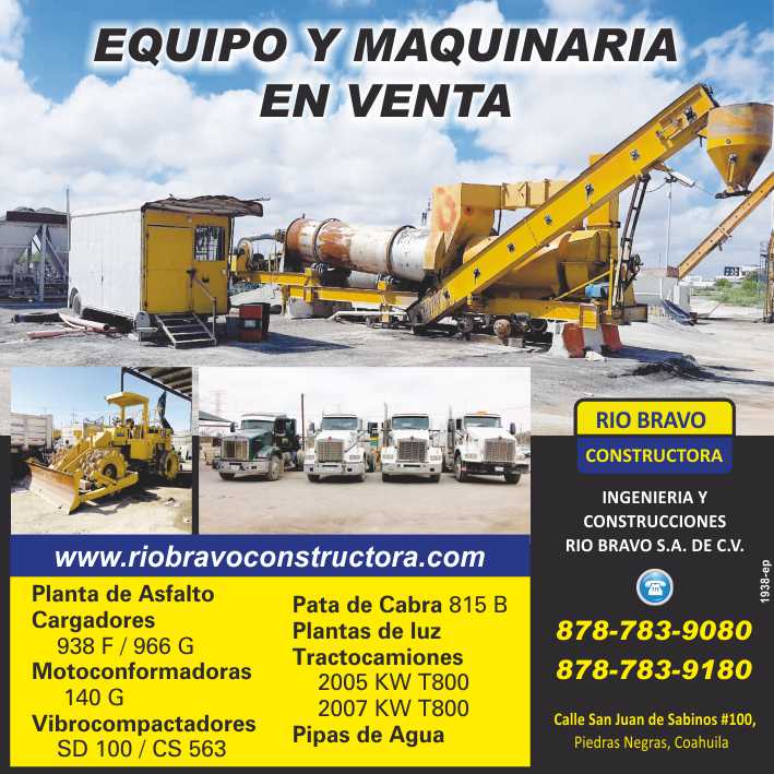 Ingenieria y construcciones, equipos y maquinaria en venta. Plantas de asfalto, cargadores plantas de luz, pipas de agua y muchos equipos mas