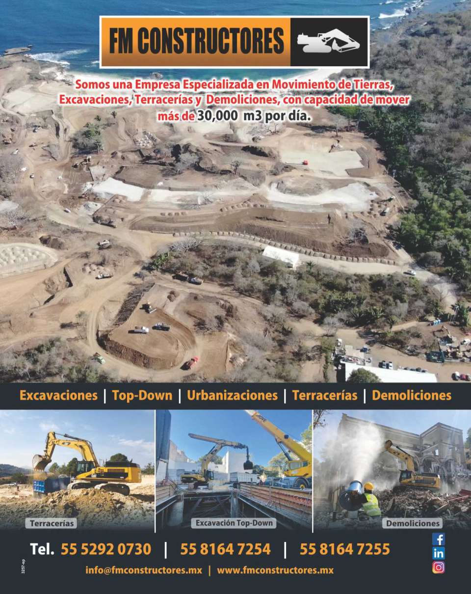 Movimiento de tierras, Excavaciones, Top- Down, Urbanizaciones, Terracerias, Demoliciones. Capacidad para mover 30,000 m3, por dia. Presencia en Zona Metropolitana, Puerto Vallarta