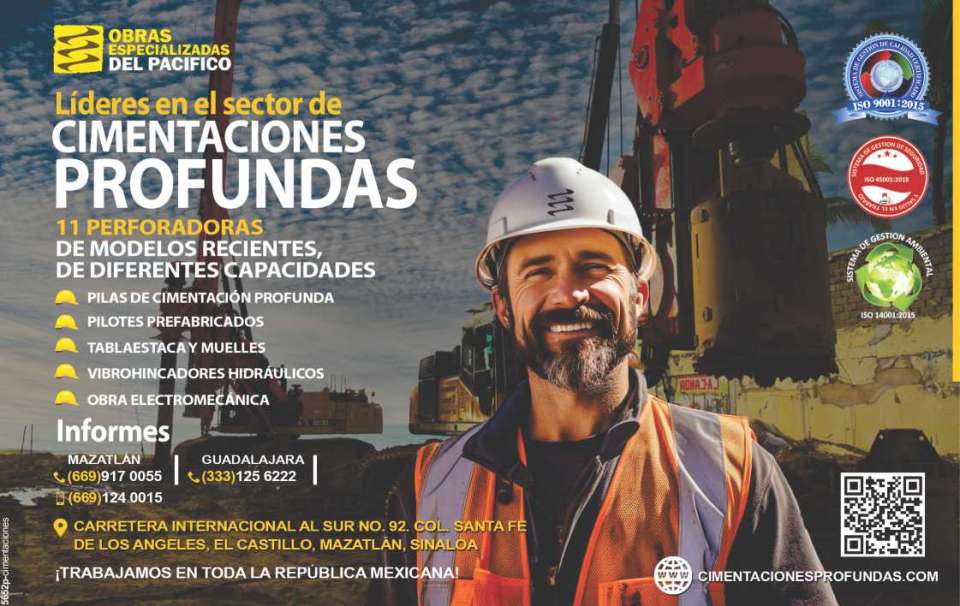 Cimentaciones. Pilas de Cimentacion. Pilotes. Obras Maritimas. Vibrohincadores. Gruas de Celosias. Hincado de Pilotes y Tablestacas. Martillos Piloteadores. Martinetes para Hincado de Pilotes.