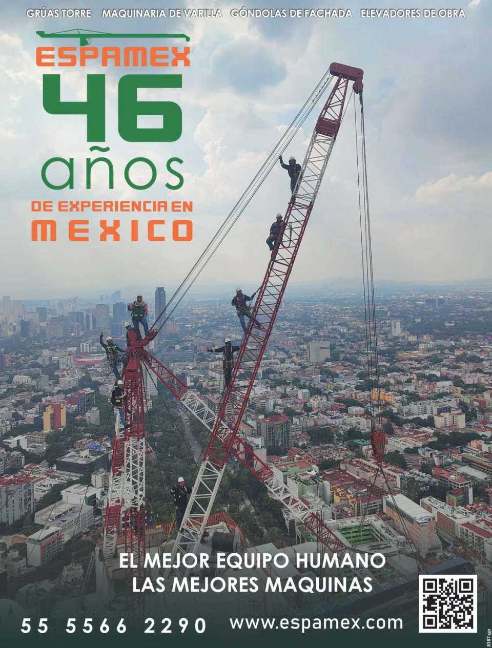 Gruas Torre, Elevadores de Obra, Gondolas de Fachada. Gracias a su Confianza, el 80% de las Torres mas altas de Mexico, se han construido con Equipos Espamex. 45 Años Construyendo Mexico.