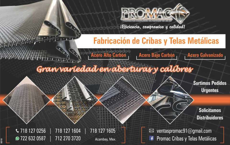 Fabricacion de Cribas y Telas Metalicas, Acero Alto Carbon, Acero Bajo Carbon, Acero Galvanizado. Gran Variedad en aberturas y calibres. Surtimos Pedidos Urgentes!. Solicitamos Distribuidores.