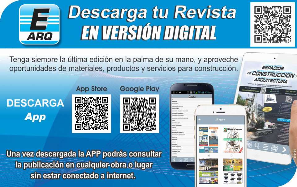 Descargue la APP de la Revista Espacios de Construccion y Arquitectura en version digital. Busque "Revista Construccion" en Google Play o en App Store.